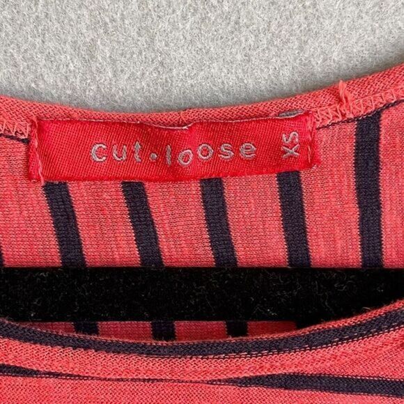 Cut Loose Long Sleeve Top XS Striped Red/Navy Ruched Back Nautical Lagenlook - Picture 6 of 12